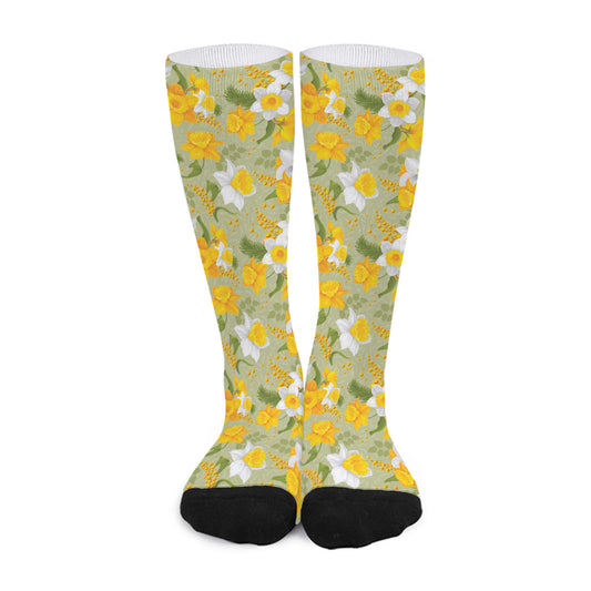 Vintage Daffodil Flower Pattern Print Long Socks