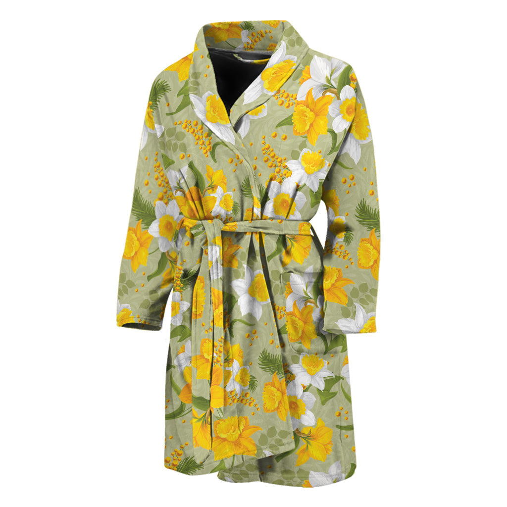 Vintage Daffodil Flower Pattern Print Men's Bathrobe