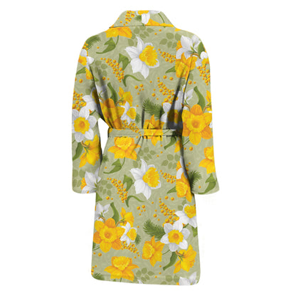 Vintage Daffodil Flower Pattern Print Men's Bathrobe