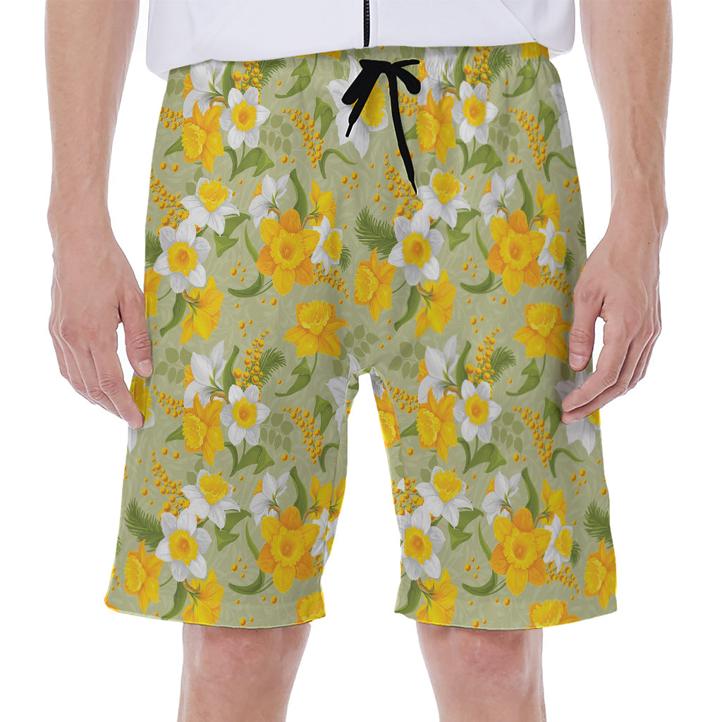 Vintage Daffodil Flower Pattern Print Men's Beach Shorts
