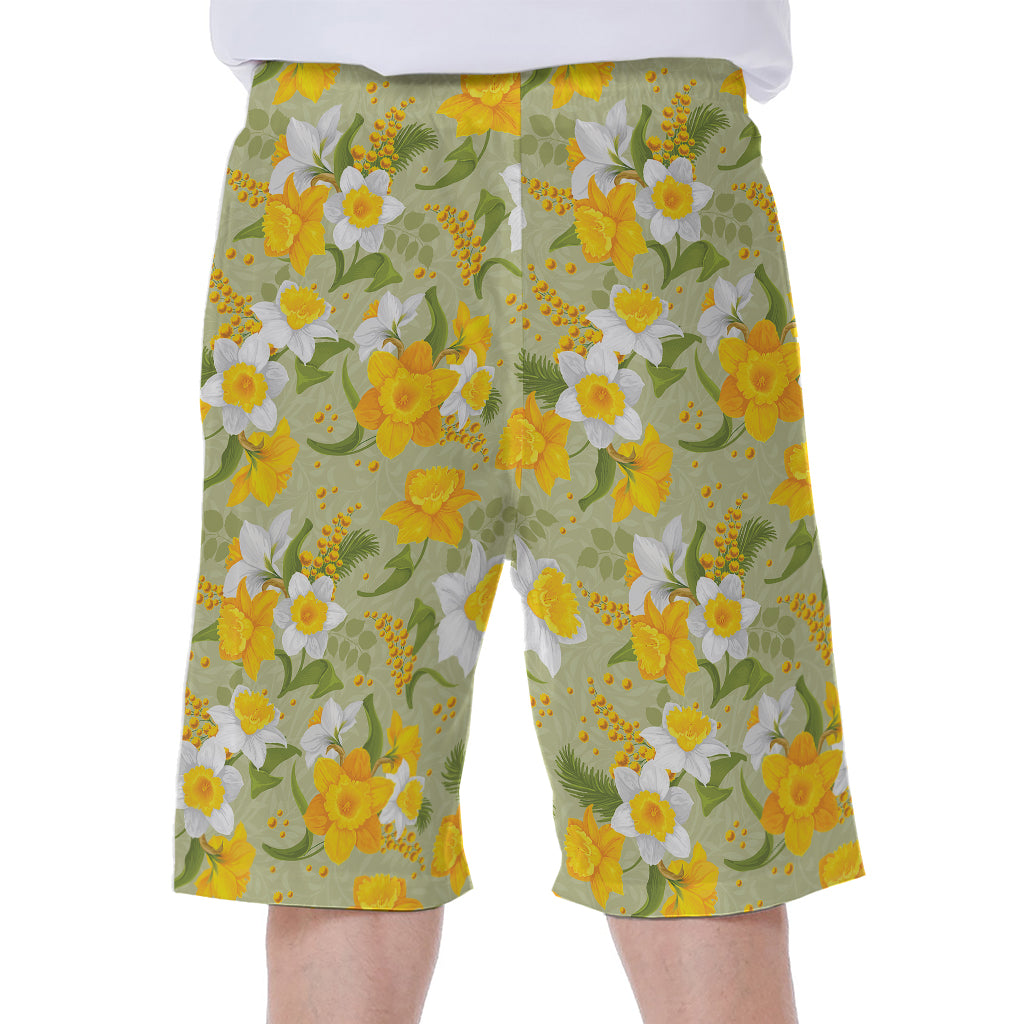 Vintage Daffodil Flower Pattern Print Men's Beach Shorts