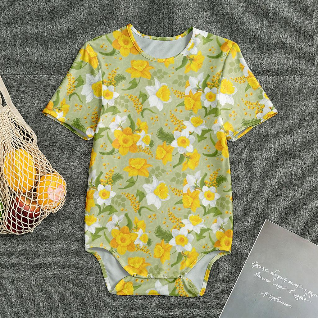Vintage Daffodil Flower Pattern Print Men's Bodysuit