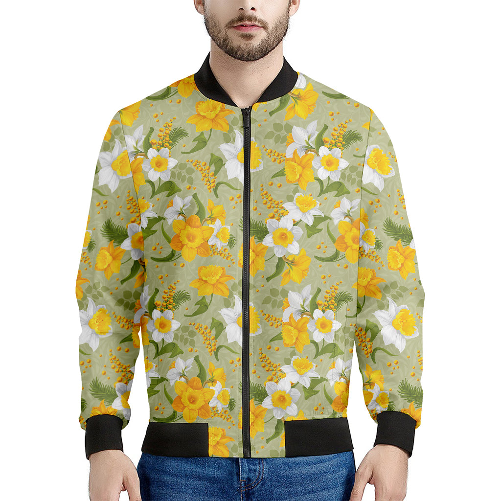 Vintage Daffodil Flower Pattern Print Men's Bomber Jacket