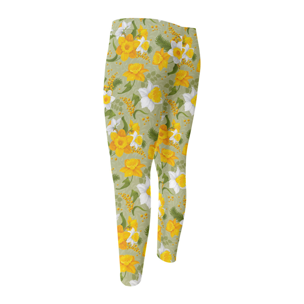 Vintage Daffodil Flower Pattern Print Men's Compression Pants