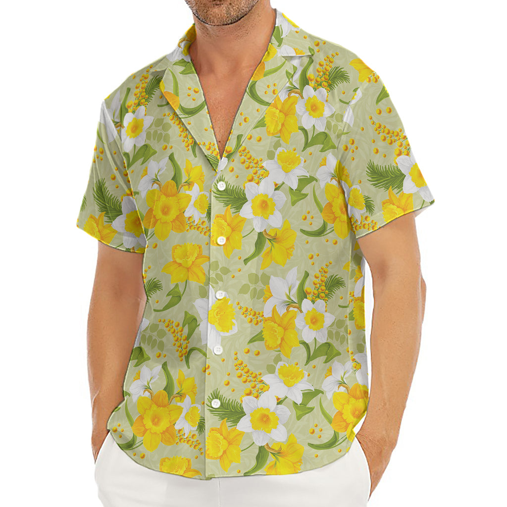 Vintage Daffodil Flower Pattern Print Men's Deep V-Neck Shirt