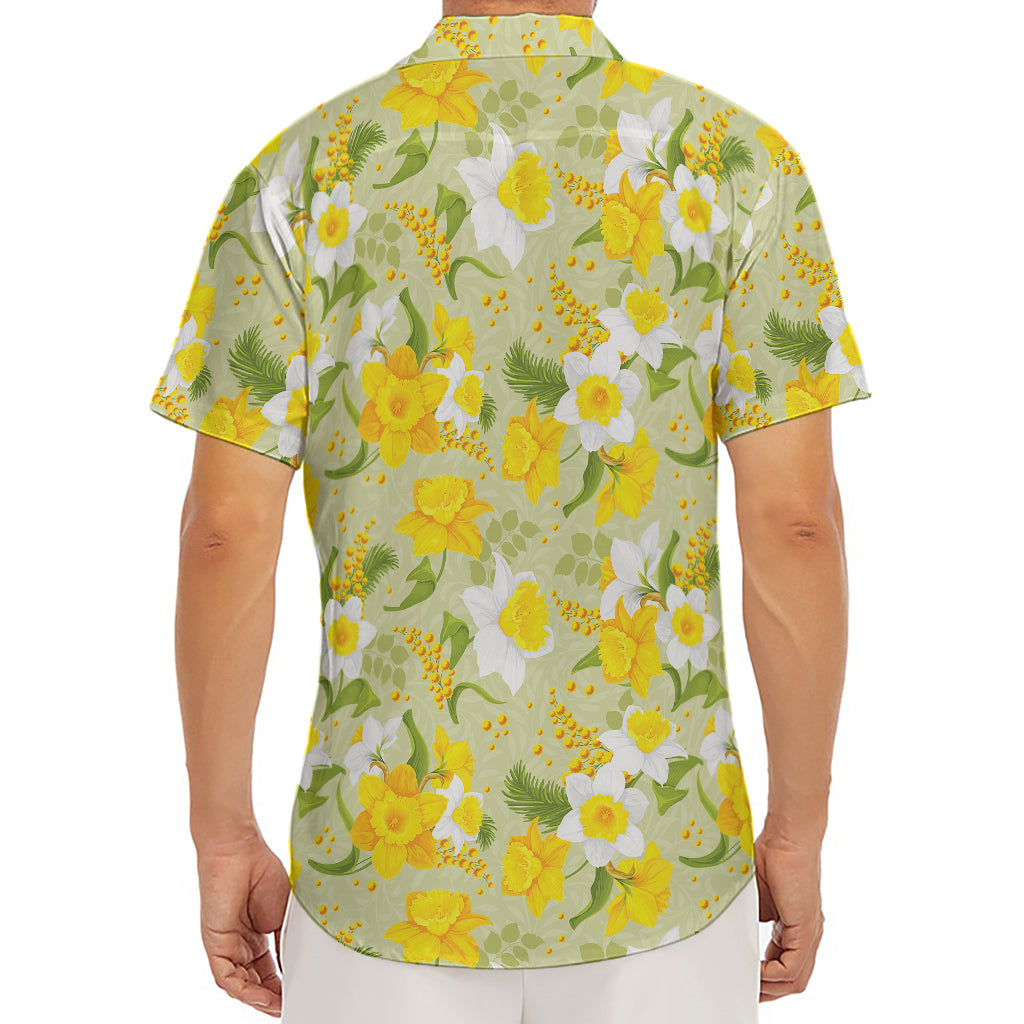 Vintage Daffodil Flower Pattern Print Men's Deep V-Neck Shirt