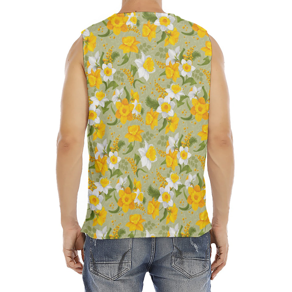 Vintage Daffodil Flower Pattern Print Men's Fitness Tank Top