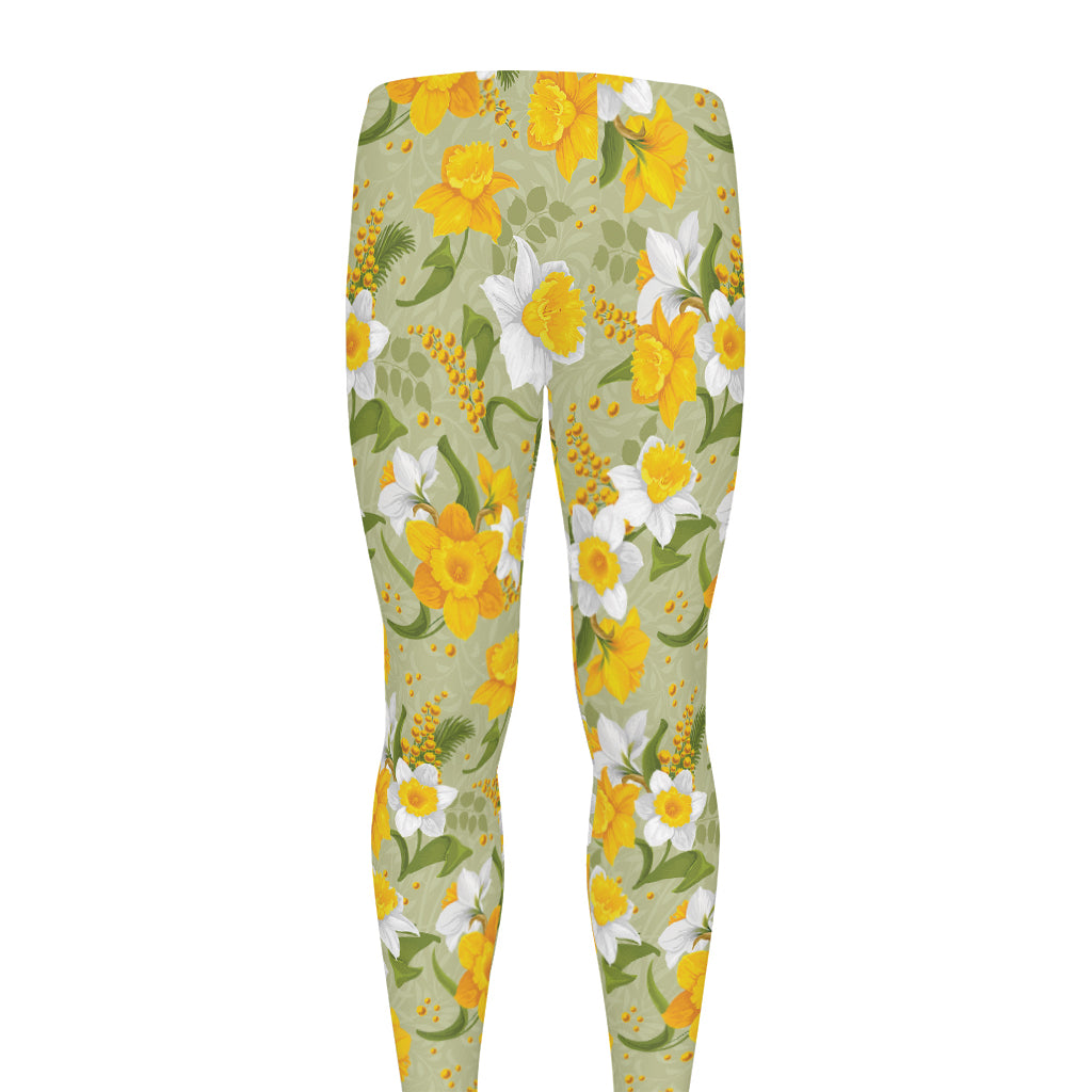 Vintage Daffodil Flower Pattern Print Men's leggings