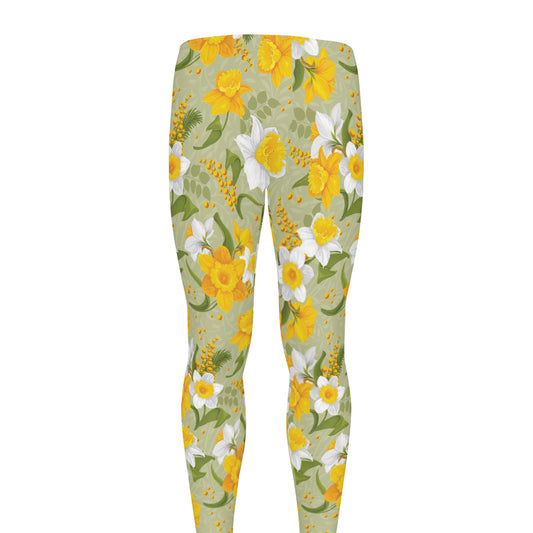 Vintage Daffodil Flower Pattern Print Men's leggings