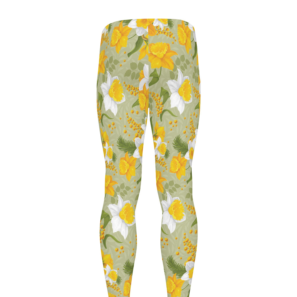 Vintage Daffodil Flower Pattern Print Men's leggings