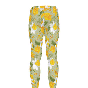 Vintage Daffodil Flower Pattern Print Men's leggings