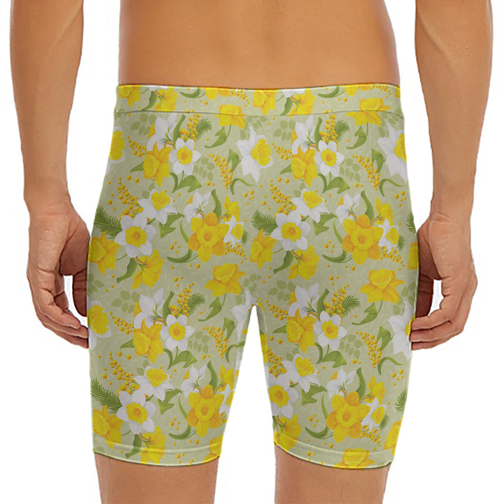 Vintage Daffodil Flower Pattern Print Men's Long Boxer Briefs
