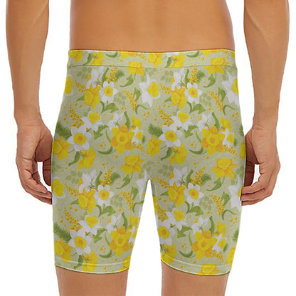 Vintage Daffodil Flower Pattern Print Men's Long Boxer Briefs