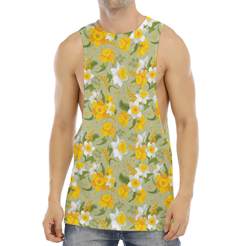 Vintage Daffodil Flower Pattern Print Men's Muscle Tank Top