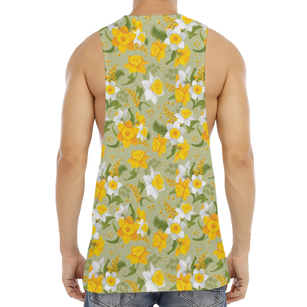 Vintage Daffodil Flower Pattern Print Men's Muscle Tank Top