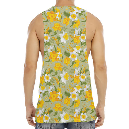 Vintage Daffodil Flower Pattern Print Men's Muscle Tank Top