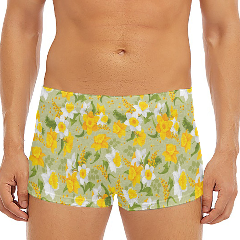 Vintage Daffodil Flower Pattern Print Men's Short Boxer Briefs