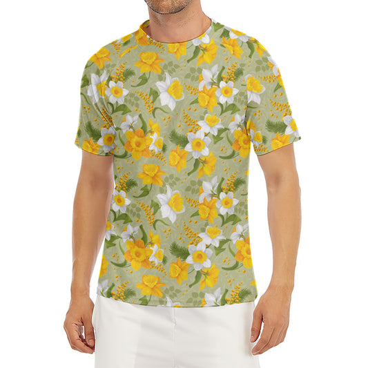 Vintage Daffodil Flower Pattern Print Men's Short Sleeve Rash Guard