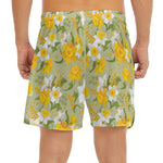 Vintage Daffodil Flower Pattern Print Men's Split Running Shorts