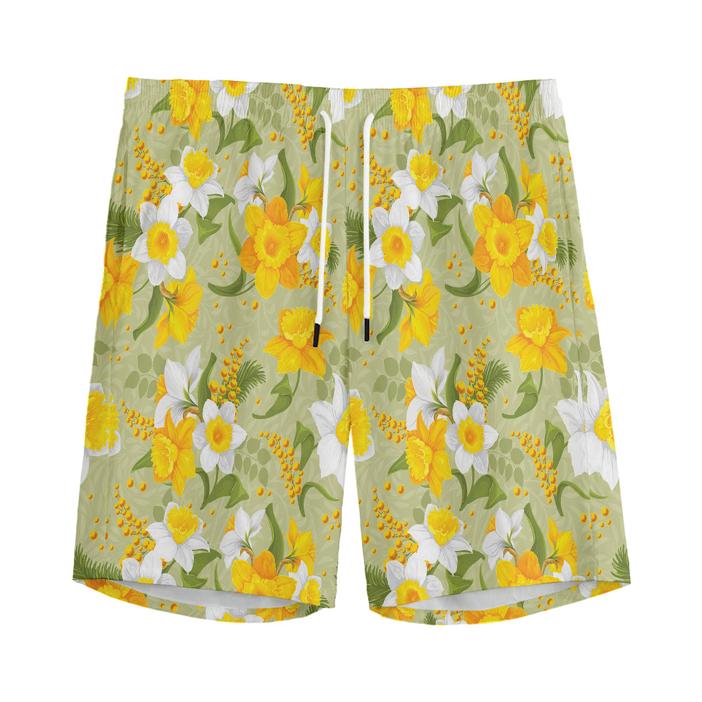 Vintage Daffodil Flower Pattern Print Men's Sports Shorts
