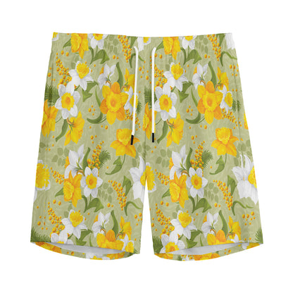 Vintage Daffodil Flower Pattern Print Men's Sports Shorts