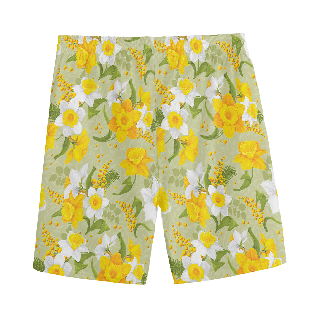Vintage Daffodil Flower Pattern Print Men's Sports Shorts