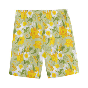 Vintage Daffodil Flower Pattern Print Men's Sports Shorts
