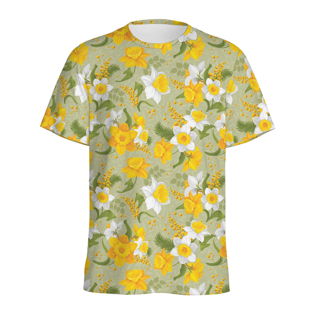 Vintage Daffodil Flower Pattern Print Men's Sports T-Shirt
