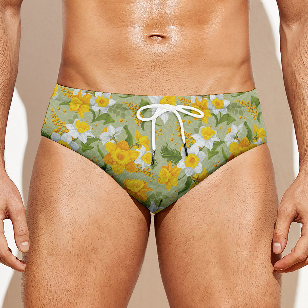 Vintage Daffodil Flower Pattern Print Men's Swim Briefs