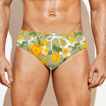 Vintage Daffodil Flower Pattern Print Men's Swim Briefs