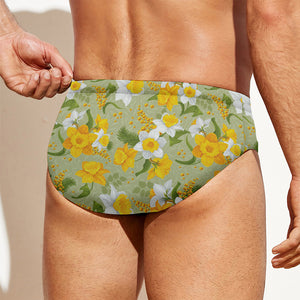 Vintage Daffodil Flower Pattern Print Men's Swim Briefs