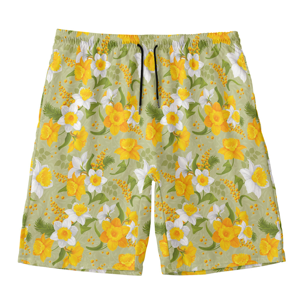Vintage Daffodil Flower Pattern Print Men's Swim Trunks