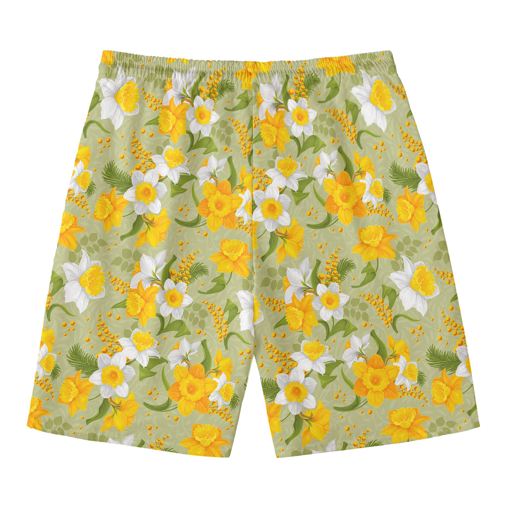 Vintage Daffodil Flower Pattern Print Men's Swim Trunks