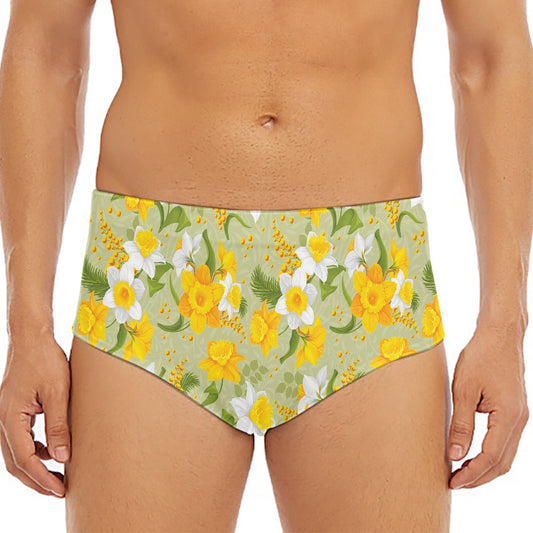 Vintage Daffodil Flower Pattern Print Men's Triangle Swim Briefs