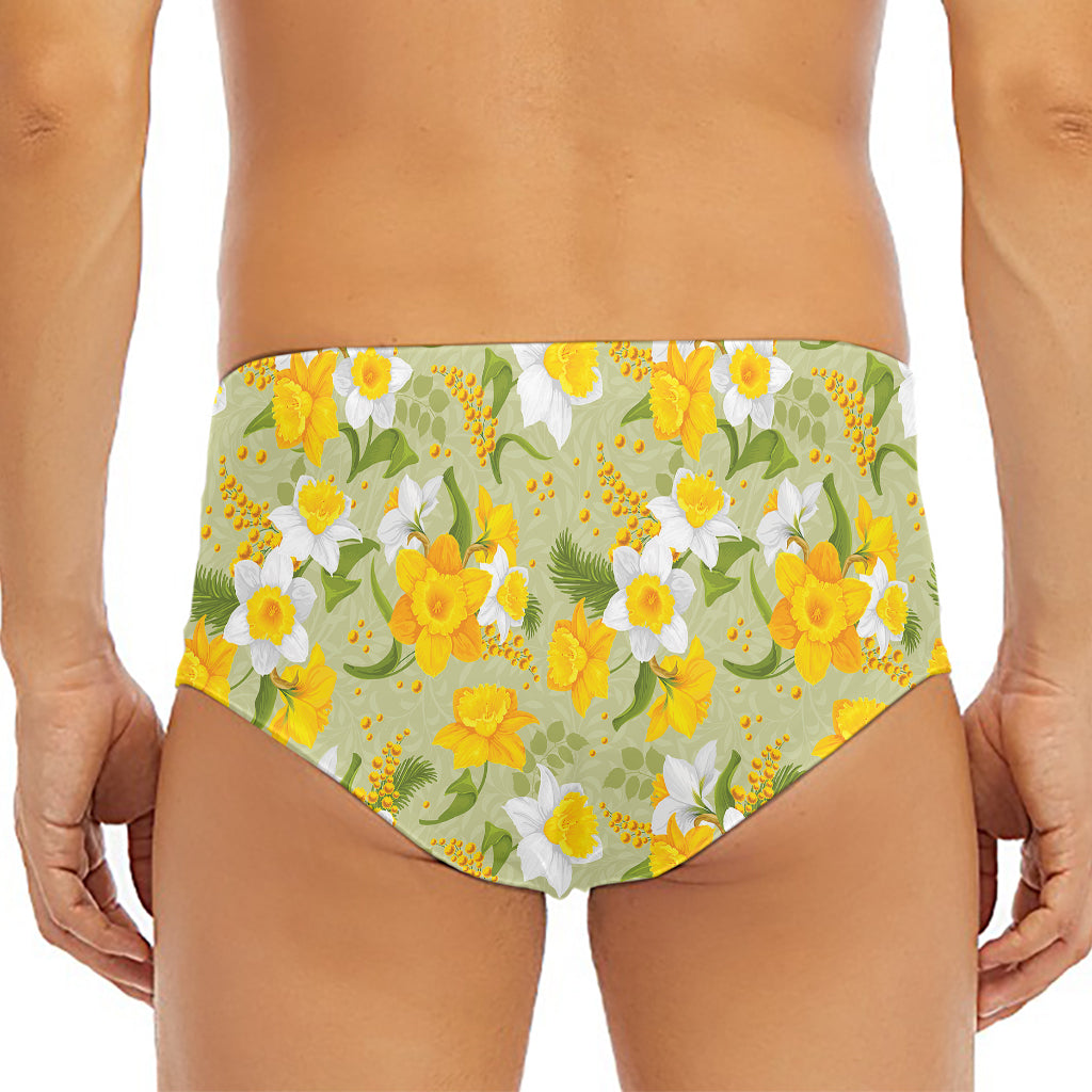 Vintage Daffodil Flower Pattern Print Men's Triangle Swim Briefs
