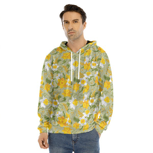 Vintage Daffodil Flower Pattern Print Men's Velvet Pullover Hoodie