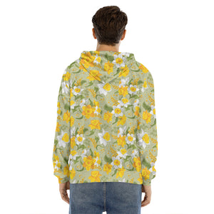 Vintage Daffodil Flower Pattern Print Men's Velvet Pullover Hoodie