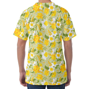 Vintage Daffodil Flower Pattern Print Men's Velvet T-Shirt