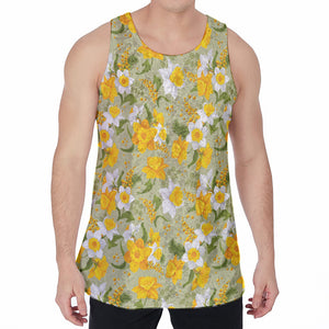 Vintage Daffodil Flower Pattern Print Men's Velvet Tank Top