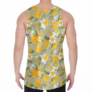 Vintage Daffodil Flower Pattern Print Men's Velvet Tank Top