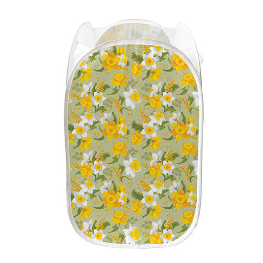 Vintage Daffodil Flower Pattern Print Mesh Laundry Hamper