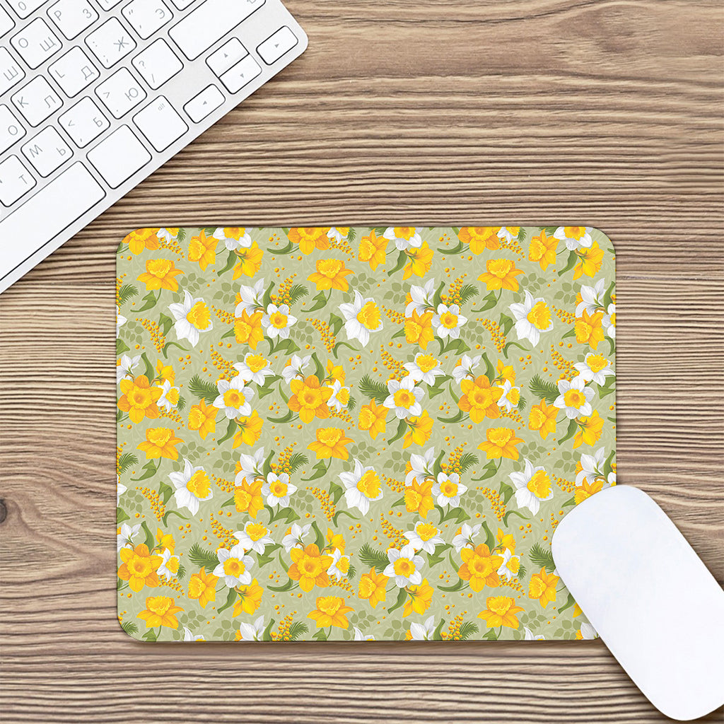 Vintage Daffodil Flower Pattern Print Mouse Pad
