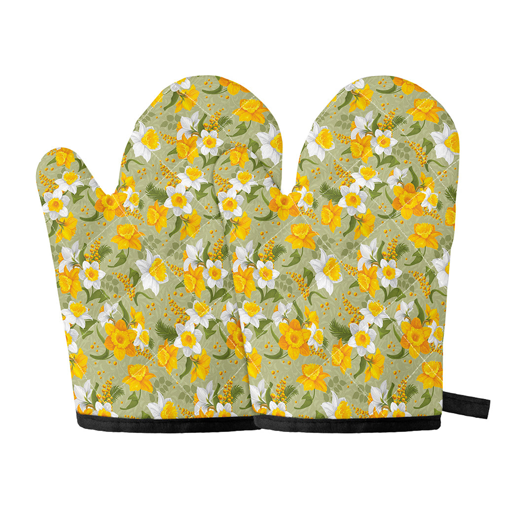 Vintage Daffodil Flower Pattern Print Oven Mitts