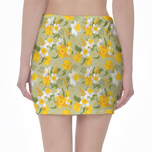 Vintage Daffodil Flower Pattern Print Pencil Mini Skirt
