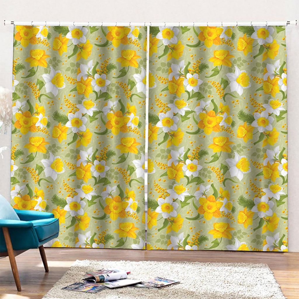 Vintage Daffodil Flower Pattern Print Pencil Pleat Curtains