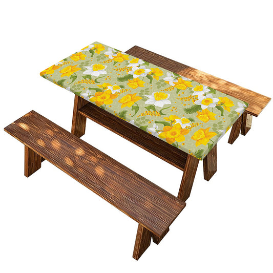 Vintage Daffodil Flower Pattern Print Picnic Table Cover