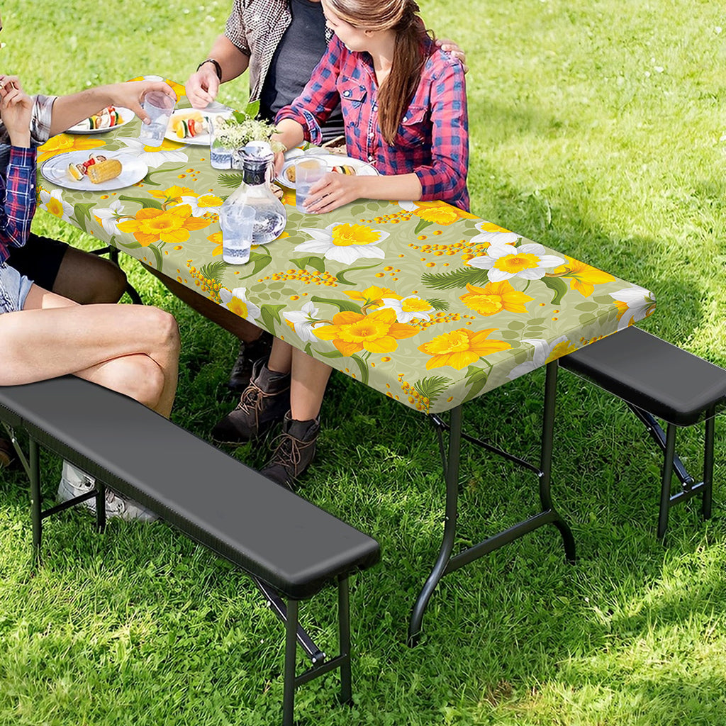 Vintage Daffodil Flower Pattern Print Picnic Table Cover