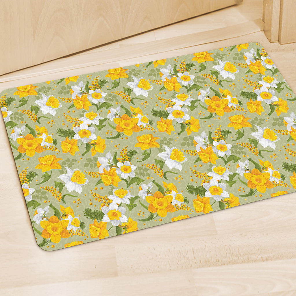 Vintage Daffodil Flower Pattern Print Polyester Doormat
