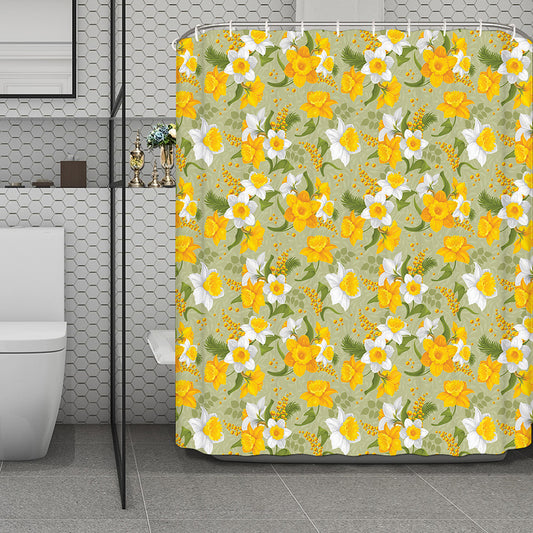 Vintage Daffodil Flower Pattern Print Polyester Shower Curtain