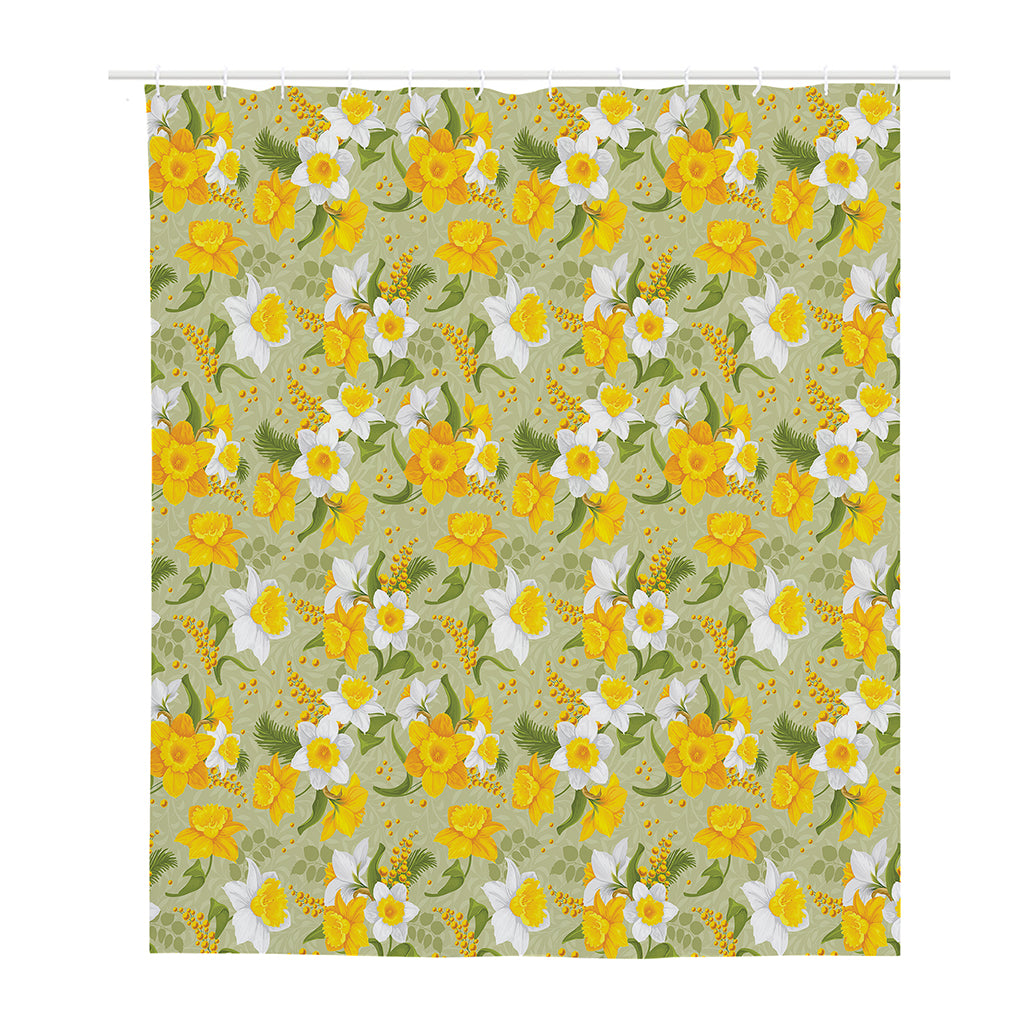 Vintage Daffodil Flower Pattern Print Polyester Shower Curtain